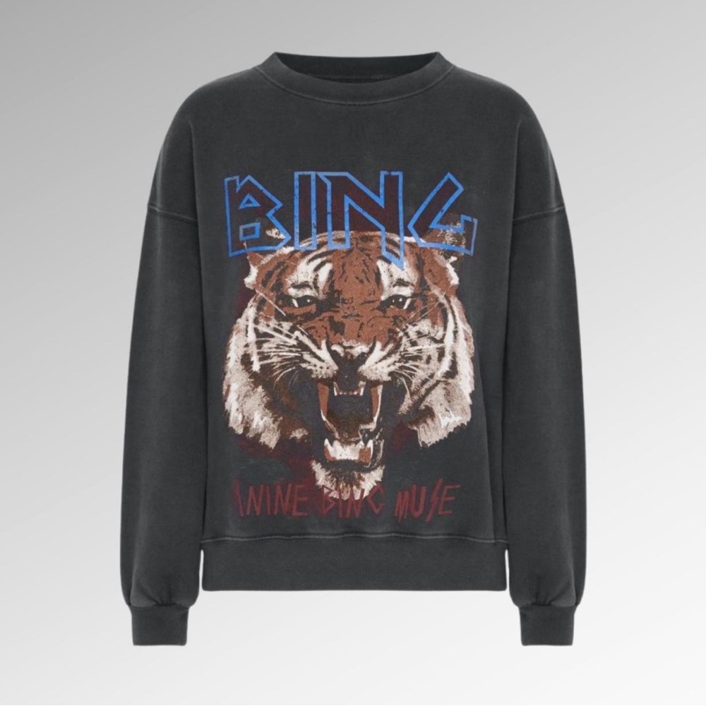 Anine Bing Black Tiger Graphic Sweatshirt sz Small